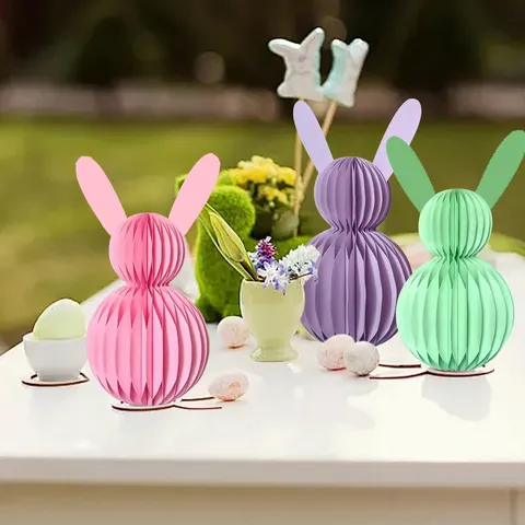 Easter Honeycomb Rabbit Decorative Ornament 3D Folding Paper Bunny Desk Centerpiece Table Counter Top Holiday Ornament For Party Classroom Layout Home Decor Gift