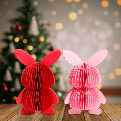 Easter Honeycomb Rabbit Decorative Ornament 3D Folding Paper Bunny Desk Centerpiece Table Counter Top Holiday Ornament For Party Classroom Layout Home Decor Gift