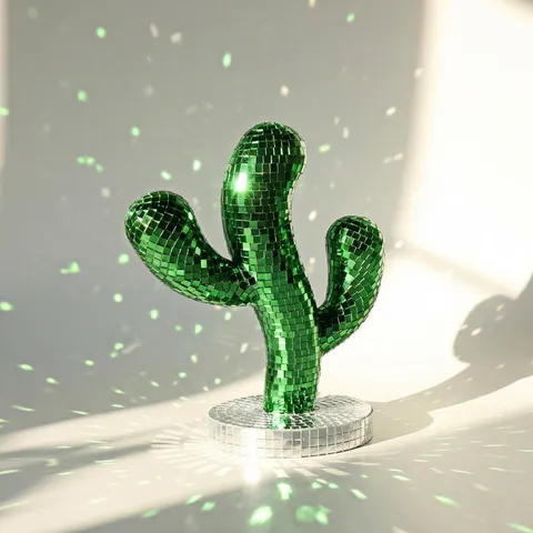 Green Mirror Reflective Disco Cactus Ornament Sculpture Glass Mosaic Disco Ball Cactus For Retro Party Christmas Home Decor