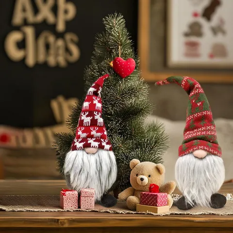 Scandinavian Christmas Gnome Plush Doll Faceless Santa Ornaments For Holiday Home Decor Party Tabletop Decorations Gift Stuffed Elf