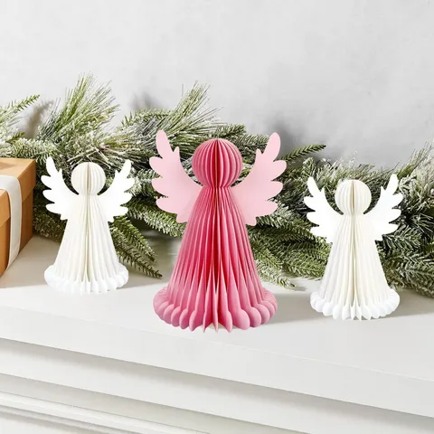 Christmas Honeycomb Paper Angel Table Decoration White Pink Hanging Ornament For Baptism Easter Party Home Desktop Decor