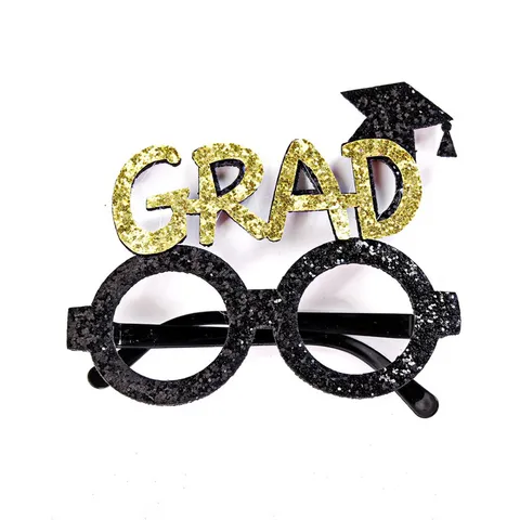 Zwart Goud Afstuderen Feest Decoratie Bril Grappig Doctoraal Hoed Letters Glitter Kostuum Bril Foto Requisites Cadeau