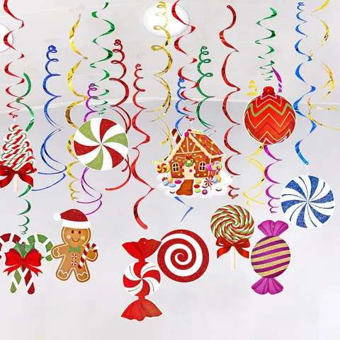Christmas Spiral Hanging Decorations PVC Swirl Streamers Ceiling Ornaments For Holiday Party Window Home Decor