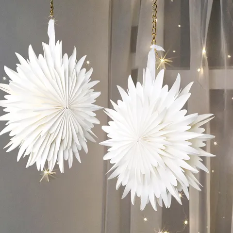 Décoration Suspendue Éventail de Flocon de Neige en Papier 3D Fleurs en Papier Pliables Blanc Rouge Pour Mariage Anniversaire Baby Shower Noël Décoration de Fête à la Maison