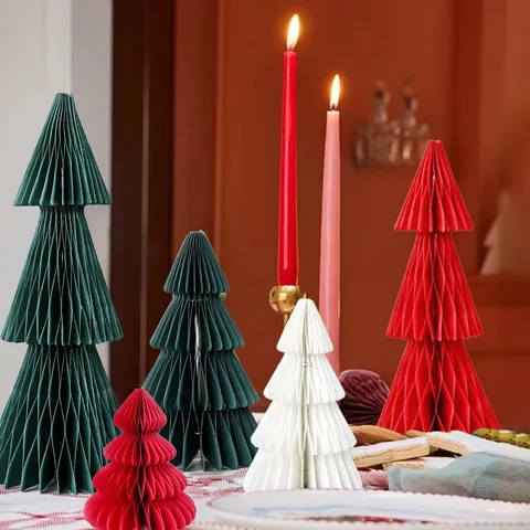 Albero di Natale 3D in Carta a Nido d'Ape Ornamento da Tavolo Decorazione per Feste Scrivania Albero di Natale Pieghevole per Casa Ufficio