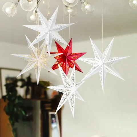 Christmas Paper Star Hanging Decoration Hollow Out Seven-Pointed Star Lampshade 3D Folding Lantern For Home Party Festival Decor