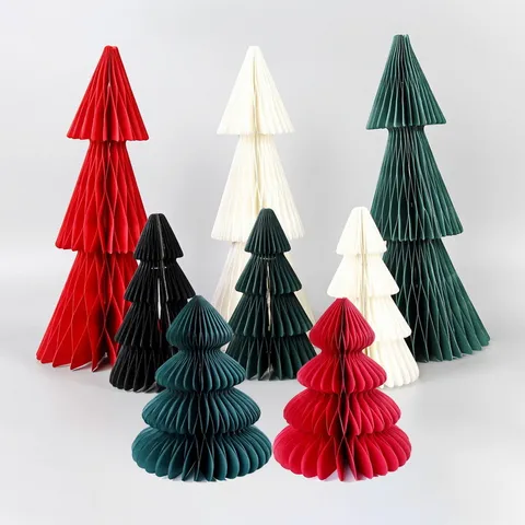 Albero di Natale 3D in Carta a Nido d'Ape Ornamento da Tavolo Decorazione per Feste Scrivania Albero di Natale Pieghevole per Casa Ufficio