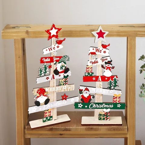 Wooden Christmas Tree Desktop Ornament Festive Letter Board Crafts Sign Table Hanging Decor For Home Office Holiday