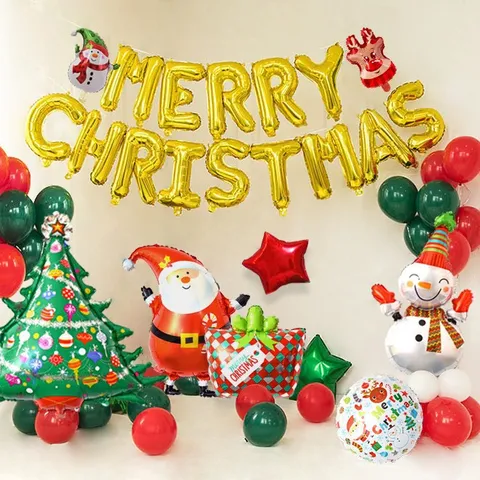 Merry Christmas Aluminum Foil Letter Balloons Set For Festival Party Background Decor Hanging Alphabets Banner Ornament