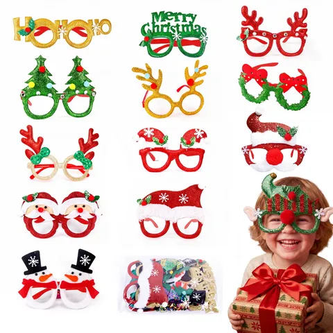 Christmas Party Decorations Glasses Hat Headband Set For Adults Kids Festive Santa Snowman Reindeer Antler Christmas Tree Glasses For Party Favors Gifts