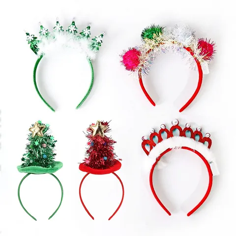 LED Christmas Headband For Party Decorations Christmas Tree Crown Gold Ball Glowing Hair Band Festive Costume Accessories