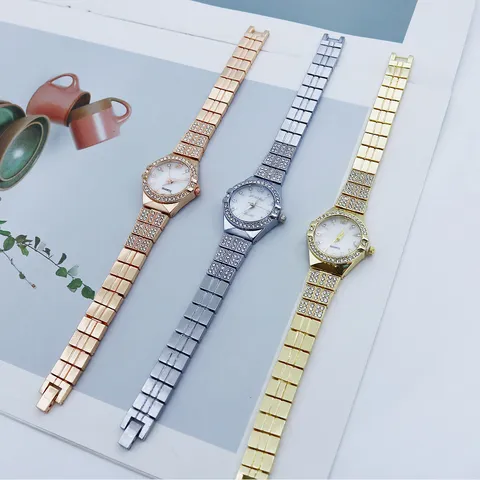 Luxe Dames Strass Horloge Mode Legering Quartz Horloge Volledige Diamant Dames Polshorloge Strass Ingelegd Sieraden Horloge