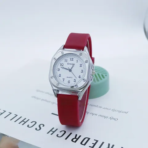 Minimalist Square Quartz Watch For Women Students School Style Silicone Strap Casual Unisex Wristwatch Fashion Accessory