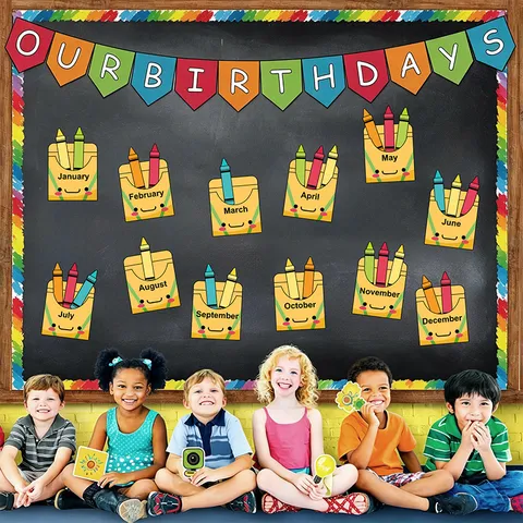 Wachsmalstift Thema Geburtstag Schwarzes Brett Papier Klassenzimmer Schule Dekoration Geburtstag Banner Monatliche Taschenkarten Für Lehrer Schüler