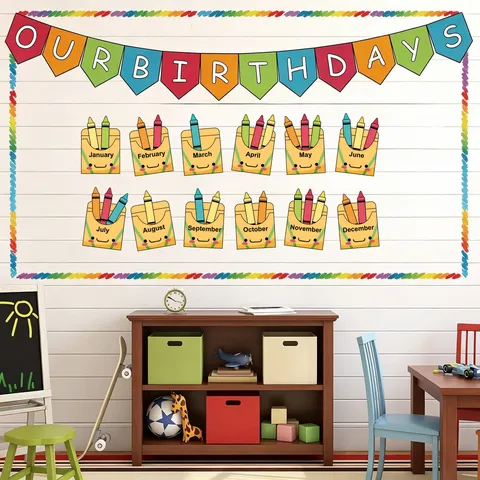 Wachsmalstift Thema Geburtstag Schwarzes Brett Papier Klassenzimmer Schule Dekoration Geburtstag Banner Monatliche Taschenkarten Für Lehrer Schüler