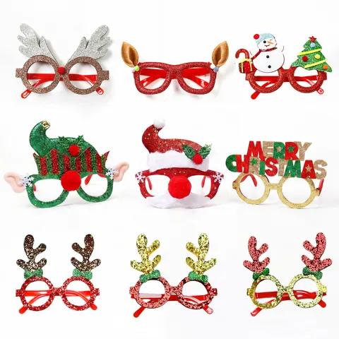 Christmas Decoration Glasses Frame For Adults Kids Reusable Reindeer Antler Santa Claus Elk Snowman Holiday Party Eyeglasses Decor