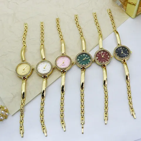 Fashion Bangle Watch For Women Alloy Rhinestone Crystal Bezel Quartz Bracelet Wristwatch Elegant Dress Jewelry For Girls