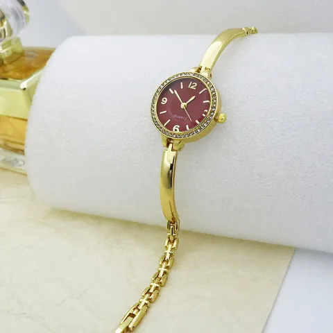 Fashion Bangle Watch For Women Alloy Rhinestone Crystal Bezel Quartz Bracelet Wristwatch Elegant Dress Jewelry For Girls