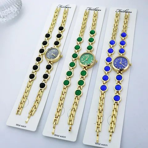 Mode Damen Quarz Armbanduhr Set Legierung Bunte Strass Rund Kleine Zifferblatt Armbanduhr Elegante Schmuck Uhr Set Für Damen