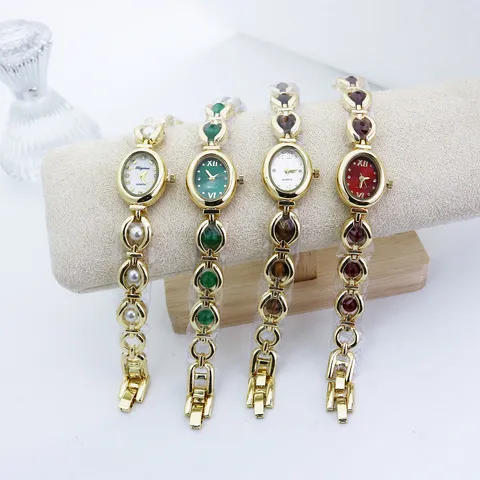 Elegant Alloy Bracelet Chain Quartz Watch With Artificial Pearl For Women Casual Luxury Oval Dial Mineral Glass Wristwatch Gift