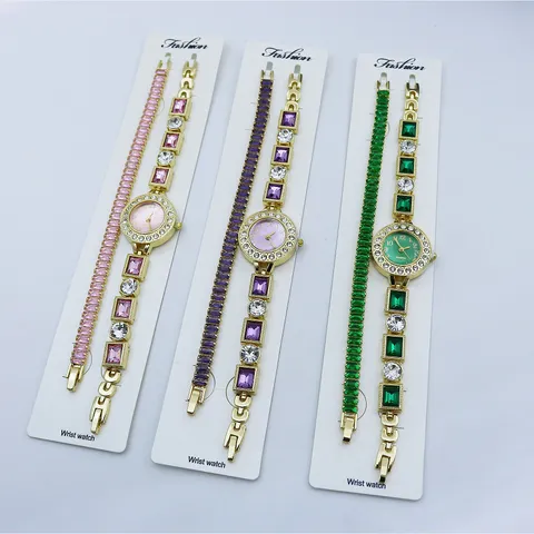 Set Orologio al Quarzo da Donna Moda Elegante Quadrato Strass Orologio in Lega Bracciale Set da Due Pezzi per Gioielli da Festa