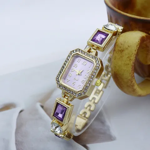 Luxus Legierung Strass Armbanduhr Für Damen Mode Rechteckige Quarzuhr Bunte Kristall Elegante Damenuhr Party Schmuck Geschenk