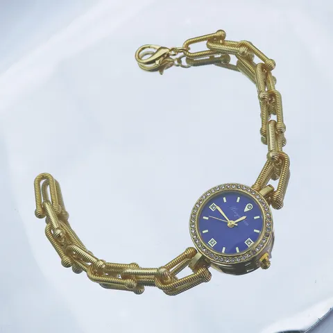 Fashion Luxury Alloy Chain Link Bracelet Watch For Women Round Dial Rhinestone Inlaid Quartz Wristwatch Horseshoe Design Elegant Ladies Gift Watch
