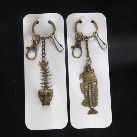 Retro Bronze Legierung Metall Fischgräte Schlüsselanhänger Übertrieben Gothic Totenkopf Fisch Skelett Tasche Auto Anhänger Schlüsselring Für Herren Damen Schmuck Geschenk