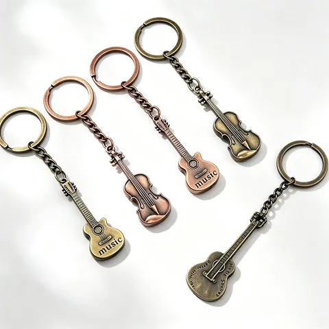 Vintage Metal Guitar Violin Music Note Keychain Pendant Retro Musical Instrument Key Ring Charm Gift For Casual Daily Ornament
