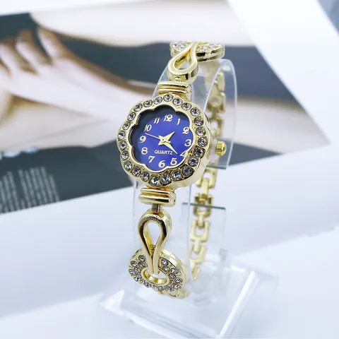 Reloj de Mujer a Moda en Forma de Flor con Diamantes de Imitación Elegante Reloj de Pulsera de Aleación de Cuarzo para Dama