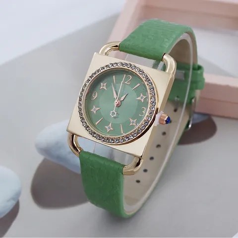 Fashion Square Women Quartz Watch Rhinestone Bezel PU Leather Strap Elegant Ladies Casual Analog Wristwatch Jewelry Gift