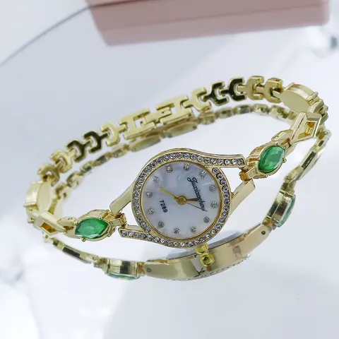 Montre Bracelet de Luxe pour Femmes Avec Strass Élégante Montre Quartz en Cristal Coloré Mode Alliage d'Or