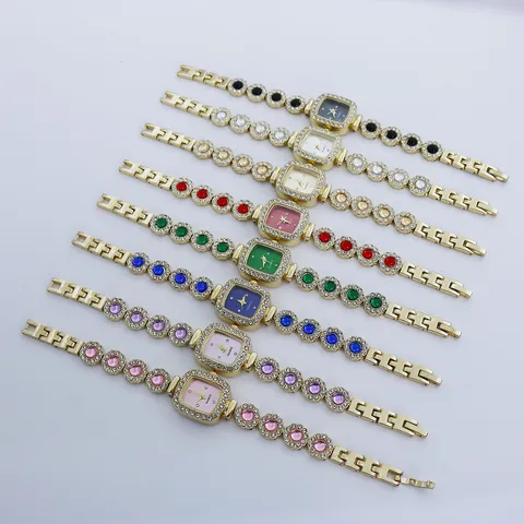 Fashion Women Quartz Watch Luxury Alloy Rhinestone Square Face Bracelet Wristwatch Elegant Jewelry Watch For Social Banquet Party