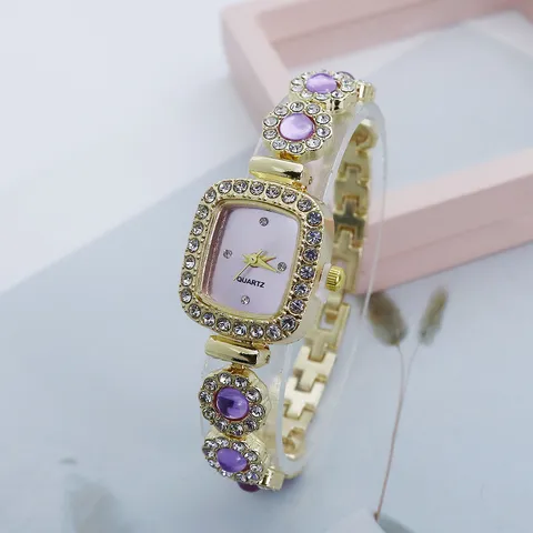 Fashion Women Quartz Watch Luxury Alloy Rhinestone Square Face Bracelet Wristwatch Elegant Jewelry Watch For Social Banquet Party