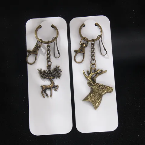Vintage Antiek Bronzen Metalen Eland Sleutelhanger Hert Kop Auto Tas Hanger Retro Dier Hangen Sieraden Cadeau