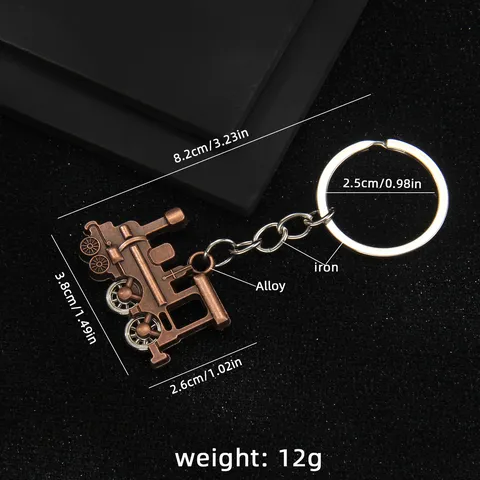 Vintage Steam Locomotive Keychain Movable Wheels Metal Alloy Distressed Train Pendant Key Ring Creative Bag Accessory Gift