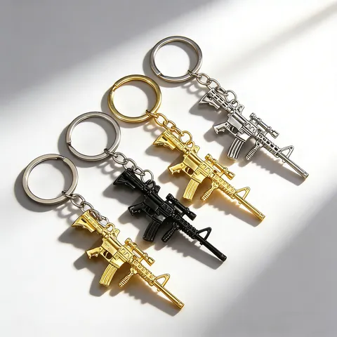 Metal Assault Rifle Model Keychain personalized Submachine Gun Pistol Shape Key Ring For Backpack Decoration Cool Men Jewelry