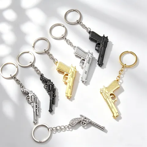 Simulation Pistol Gun Model Keychain Alloy Iron Metal Weapon Pendant Keyring Game Peripheral Bag Car Ornament Accessories For Gift