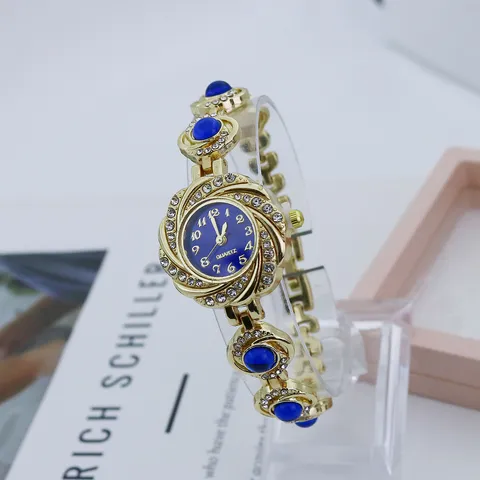 Montre Bracelet Fleurie de Luxe pour Femme en Alliage avec Strass Montre à Quartz pour Femme Bijoux de Mode Elégante