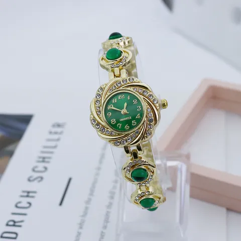 Montre Bracelet Fleurie de Luxe pour Femme en Alliage avec Strass Montre à Quartz pour Femme Bijoux de Mode Elégante