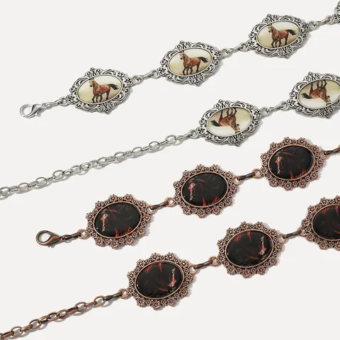 Cadena de Cintura de Metal Motivo Caballo Retro Occidental para Mujer Hombre Cinturón de Eslabones Ajustable en Aleación de Zinc