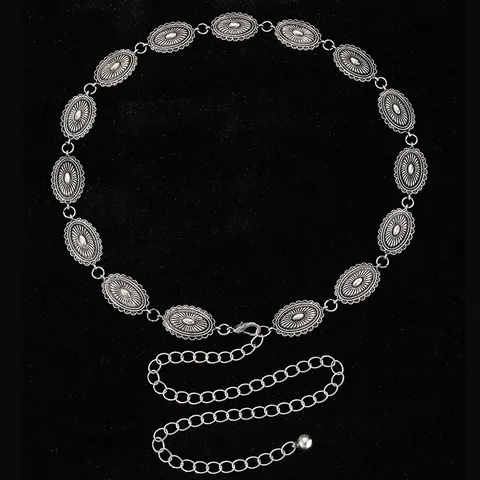 Vintage Metal Girasol Grabado Cadena de Cintura Cinturón Mujeres Retro Bohemio Ajustable Cadena de Cuerpo Joyas