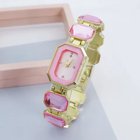 Mode Strass Quadratisches Zifferblatt Damen Quarzuhr Legierung Armbanduhr Elegante Edelstein Kette Uhr Für Damen