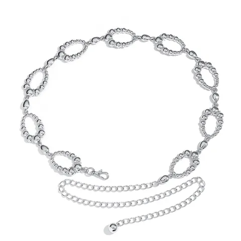 Cadena de Cintura de Retazos Metálicos Vintage para Mujer Cinturón de Cadena de Eslabones de Anillo Hueco Oro Plata