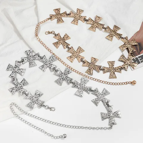 Bohemian Vintage Metalen Kruis Buikketting Riem Voor Dames Gotische Punk Schakelketting Lichaamsketting Sieraden Accessoire