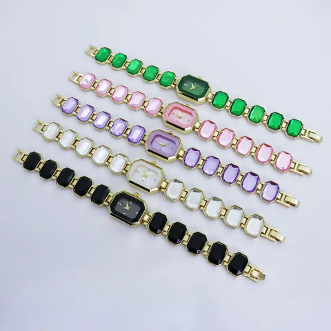 Mode Strass Quadratisches Zifferblatt Damen Quarzuhr Legierung Armbanduhr Elegante Edelstein Kette Uhr Für Damen