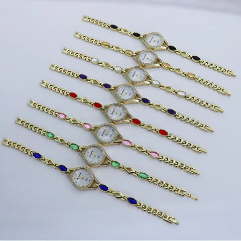Montre Bracelet de Luxe pour Femmes Avec Strass Élégante Montre Quartz en Cristal Coloré Mode Alliage d'Or