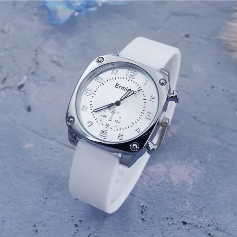 Fashion Square Large Dial Quartz Watch For Women Men Alloy Case Silicone Strap Analog Wristwatch Elegant Student Wrist Watch