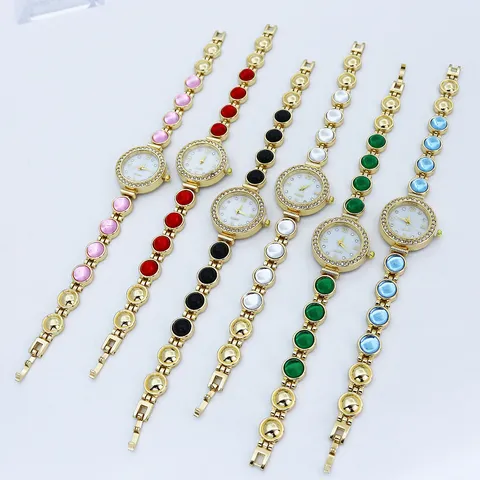 Women Bracelet Quartz Watch Vintage Rhinestone Luxury Fashion Alloy Colorful Bead Jewelry Fashion Watch Elegant Timepiece