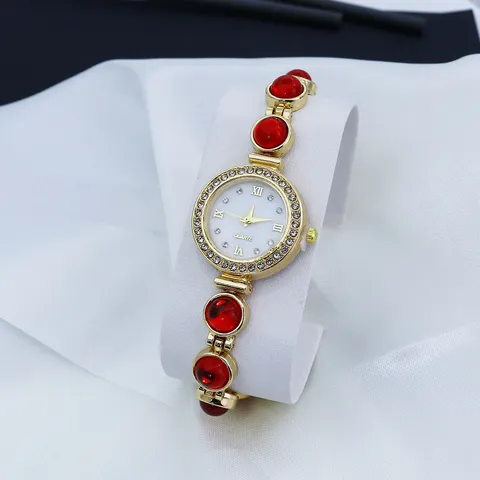 Women Bracelet Quartz Watch Vintage Rhinestone Luxury Fashion Alloy Colorful Bead Jewelry Fashion Watch Elegant Timepiece